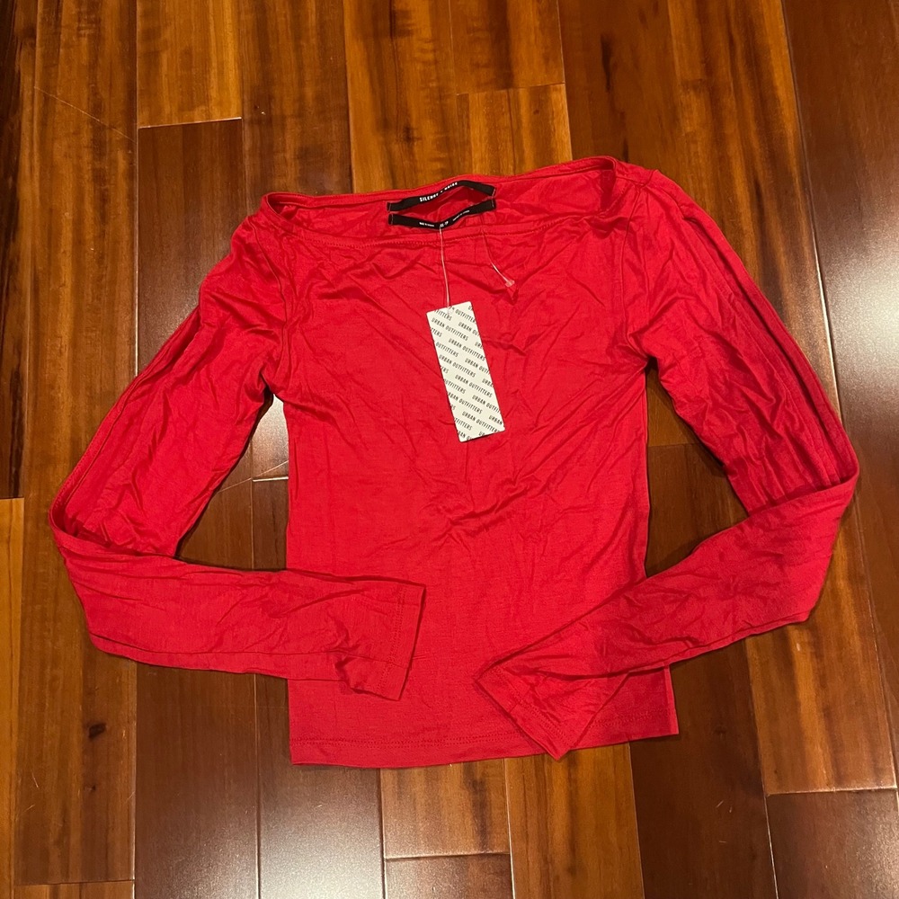 Urban Outfitters Long Sleeve Top Red Slit Sleeve Boat Neck Silence Noise New XS
